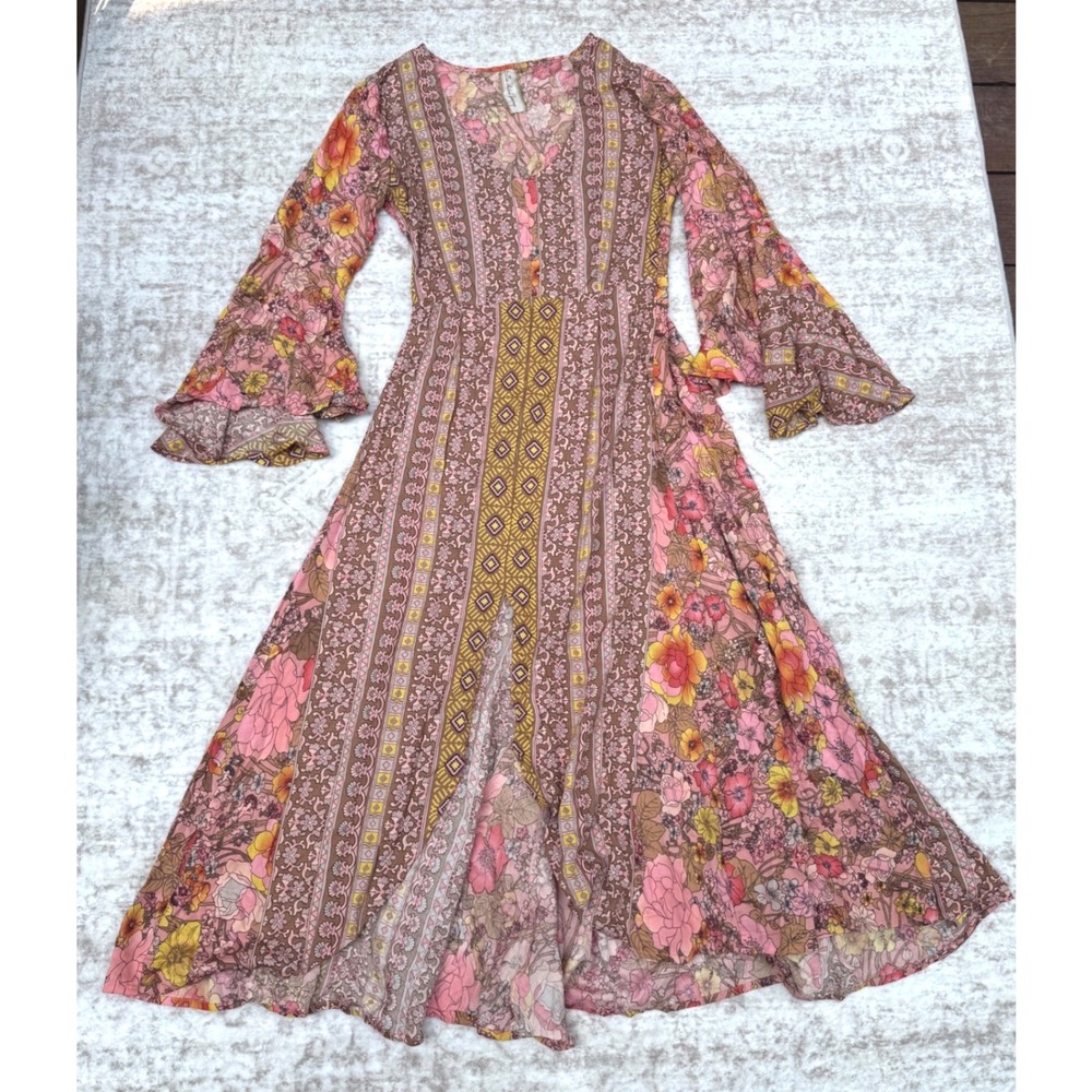 Aratta Silent Journey Floral Maxi Dress Size XS NWOT Boho Gypsy Hippie Whimsy